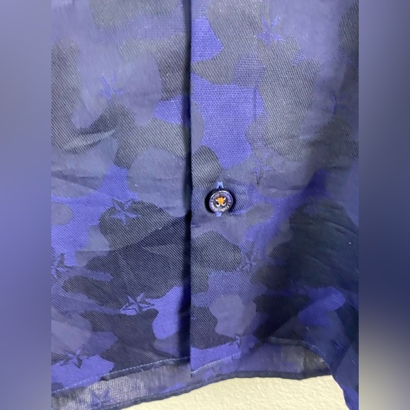 Jared Lang Slim Fit Long Sleeve Shirt Men’s Floral Medium Blue Black Button Down - Picture 12 of 15